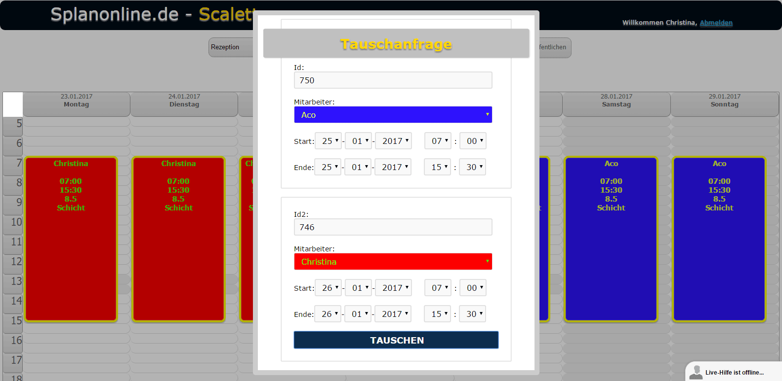 Dienstplan - Schicht tauschen